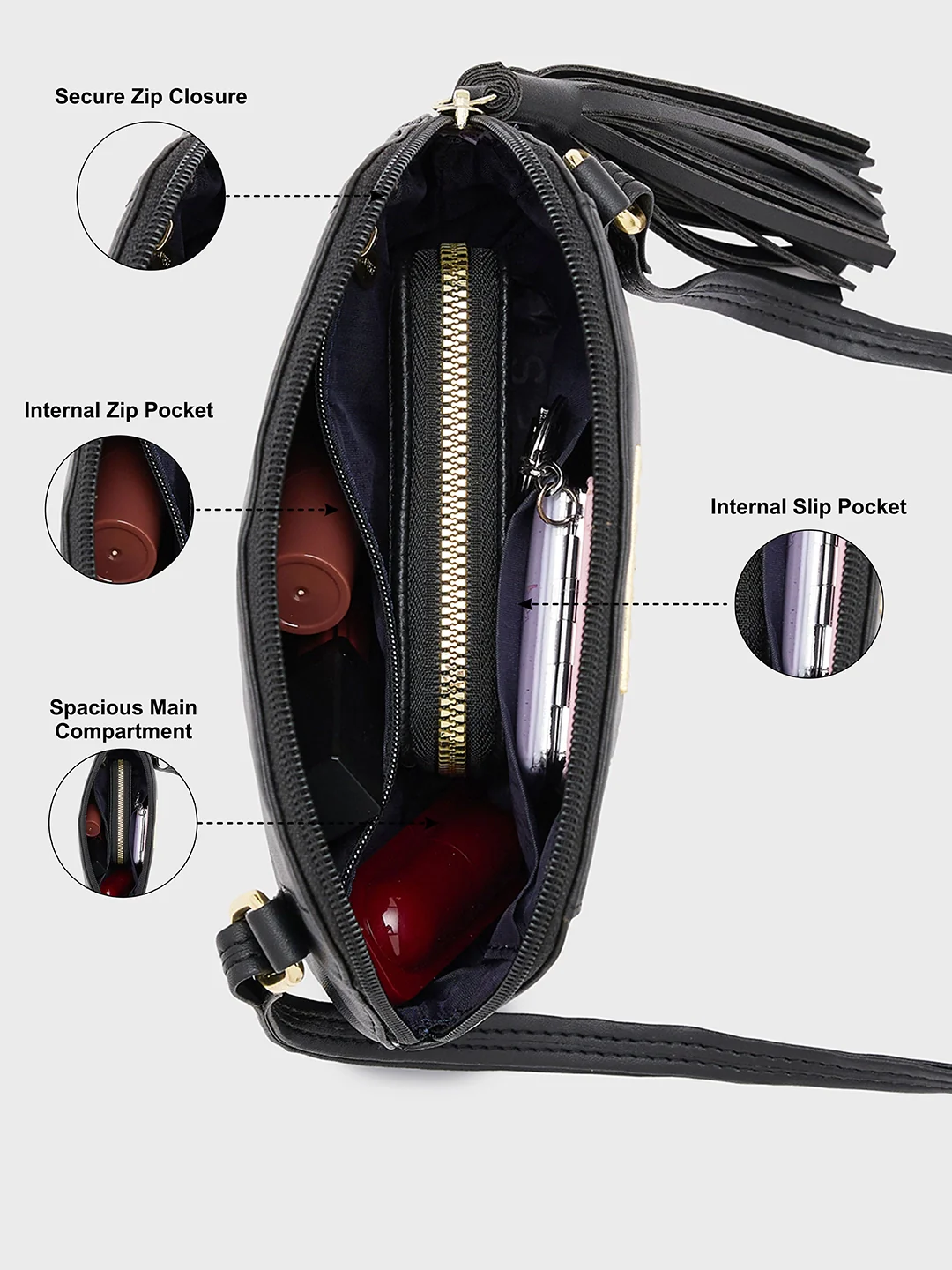 Caprese Andrea Small Black Sling Bag - Image 7