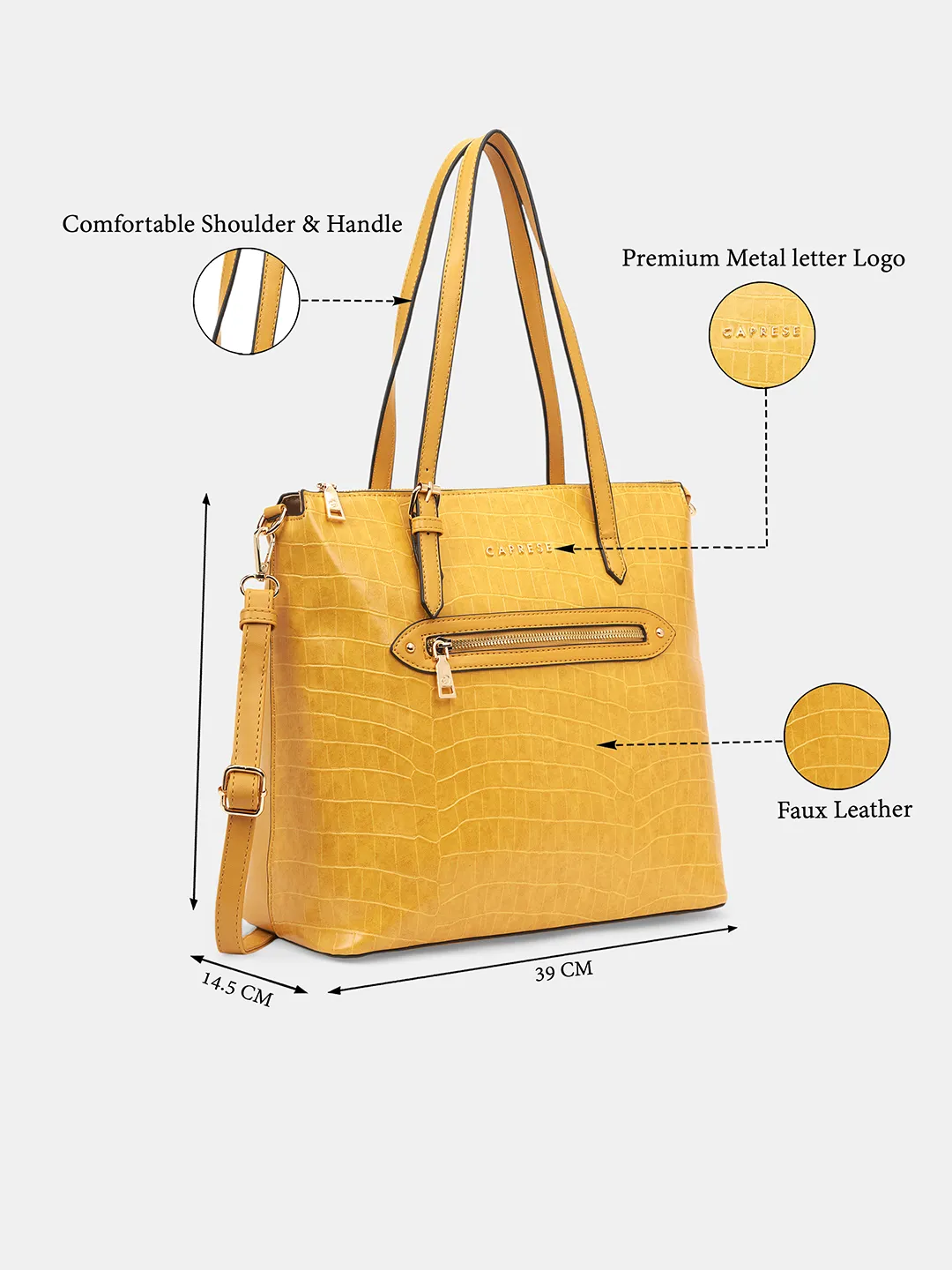 Caprese Antonia Medium Ochre Tote Bag - Image 3