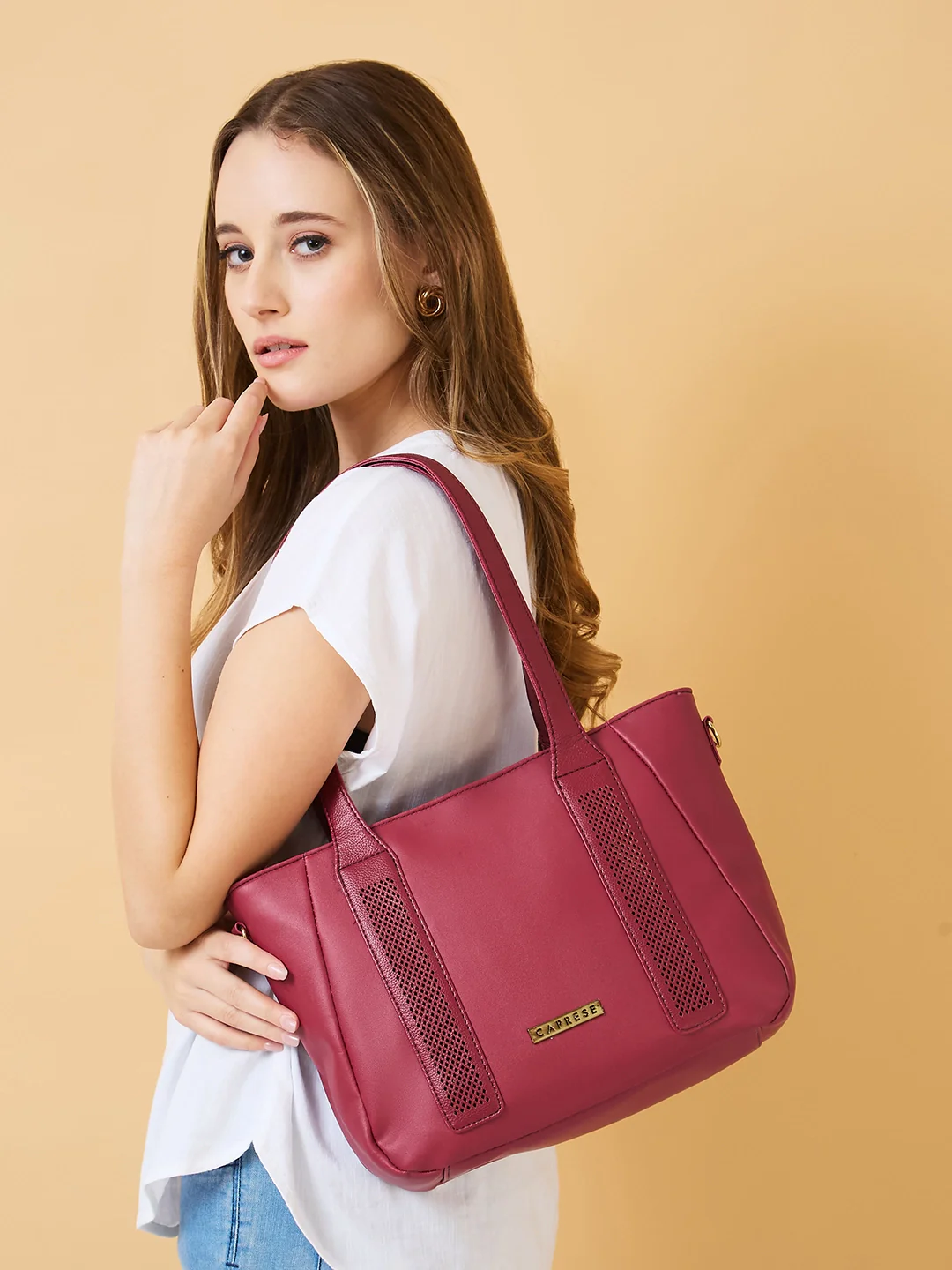 Caprese Aria Medium Plum Satchel Bag - Image 2