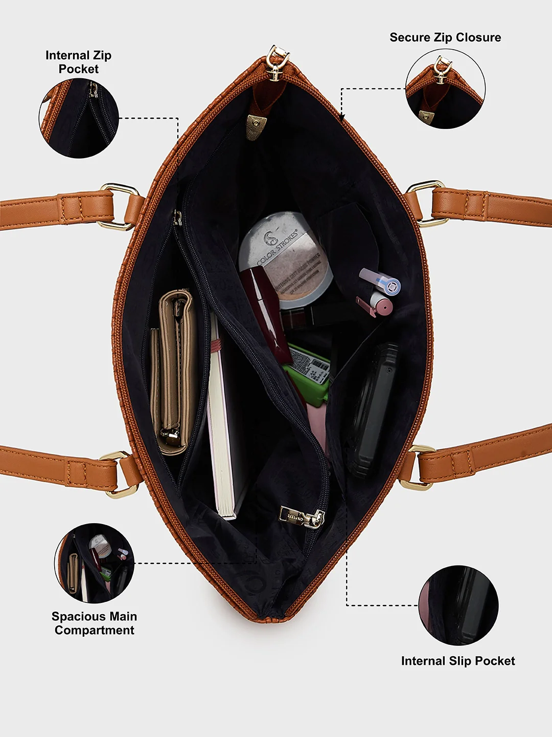 Caprese Ariana Large Brown Tote Bag - Image 4