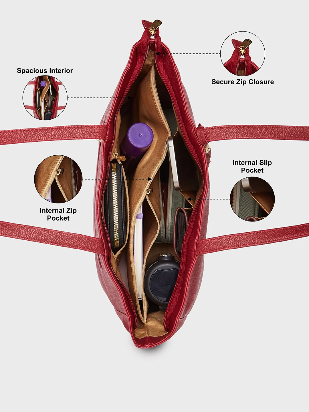 Caprese Ariana Large Plum Tote Bag - Image 7