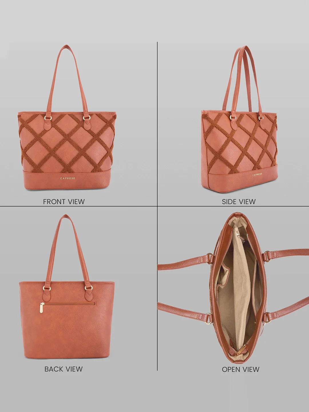 Caprese Athena Large Tan Laptop Tote Bag - Image 4