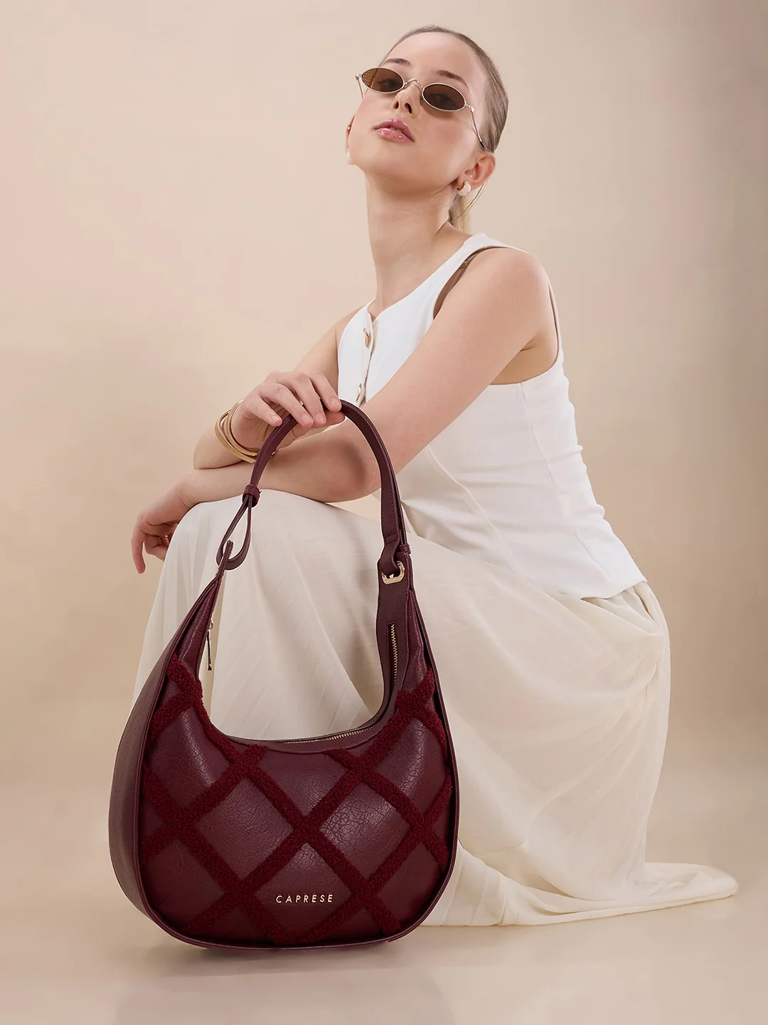 Caprese Athena Medium Cherry Lacquer Hobo Bag - Image 10