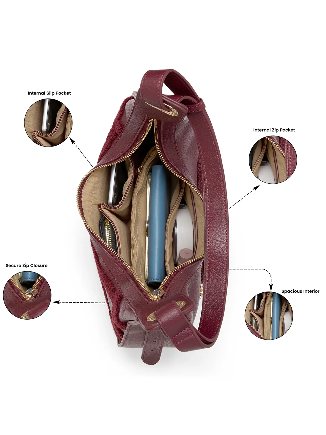 Caprese Athena Medium Cherry Lacquer Hobo Bag - Image 7
