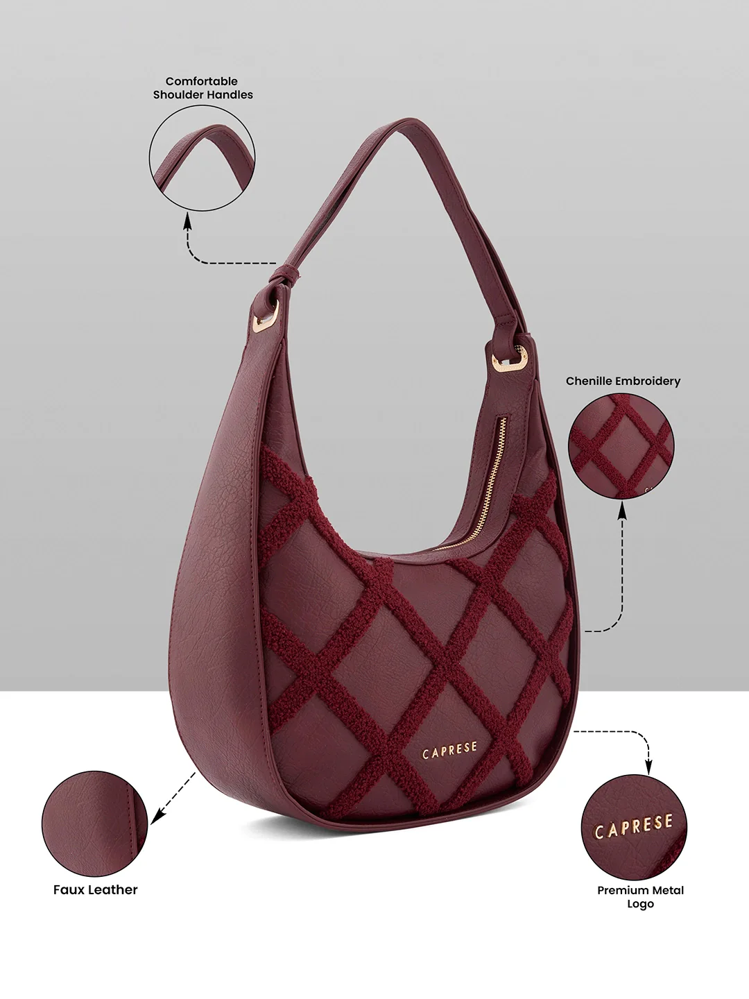 Caprese Athena Medium Cherry Lacquer Hobo Bag - Image 8