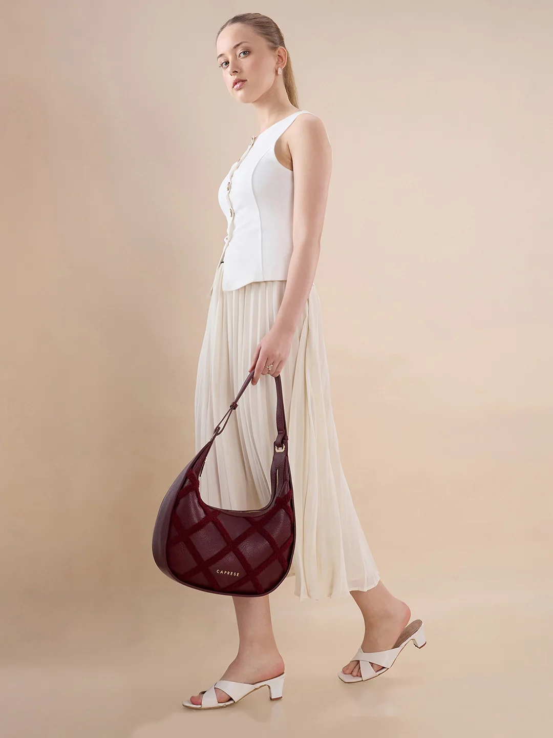 Caprese Athena Medium Cherry Lacquer Hobo Bag - Image 9