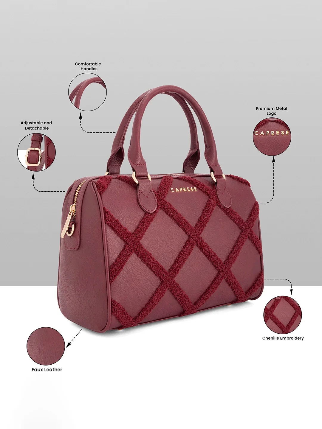 Caprese Athena Medium Cherry Lacquer Satchel Bag - Image 14