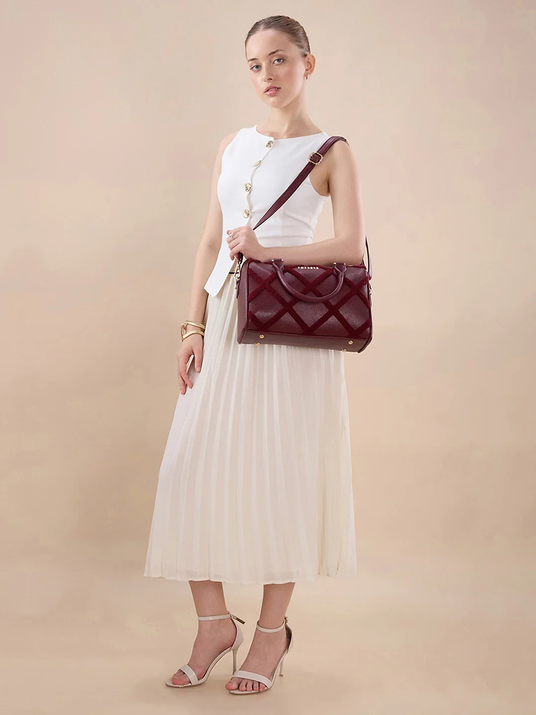 Caprese Athena Medium Cherry Lacquer Satchel Bag - Image 2