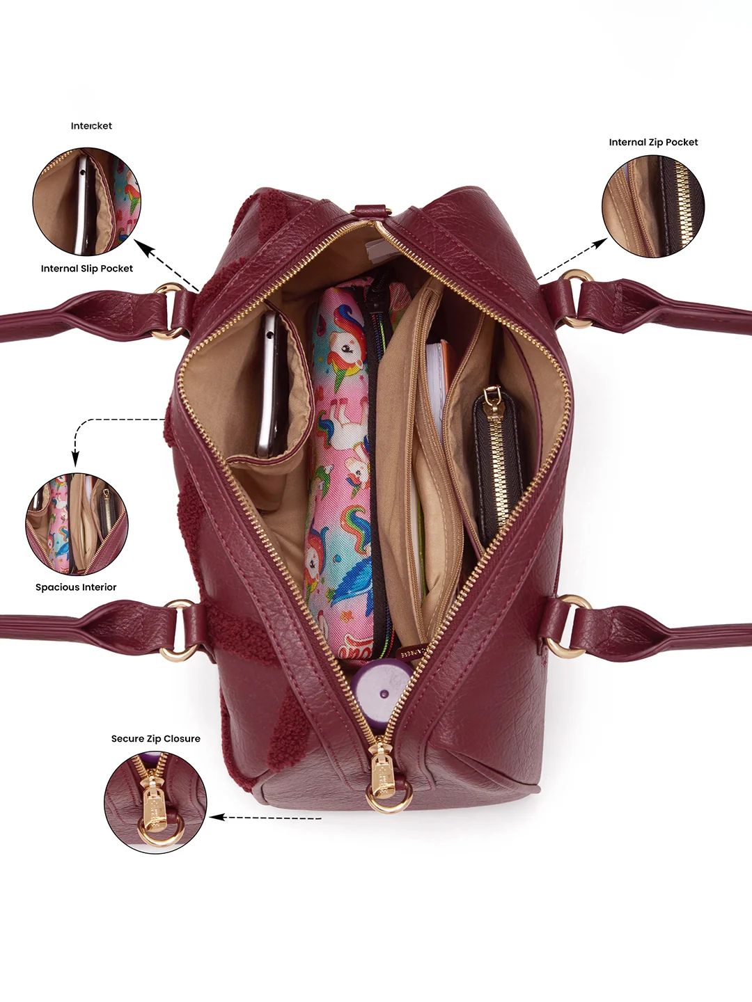 Caprese Athena Medium Cherry Lacquer Satchel Bag - Image 6