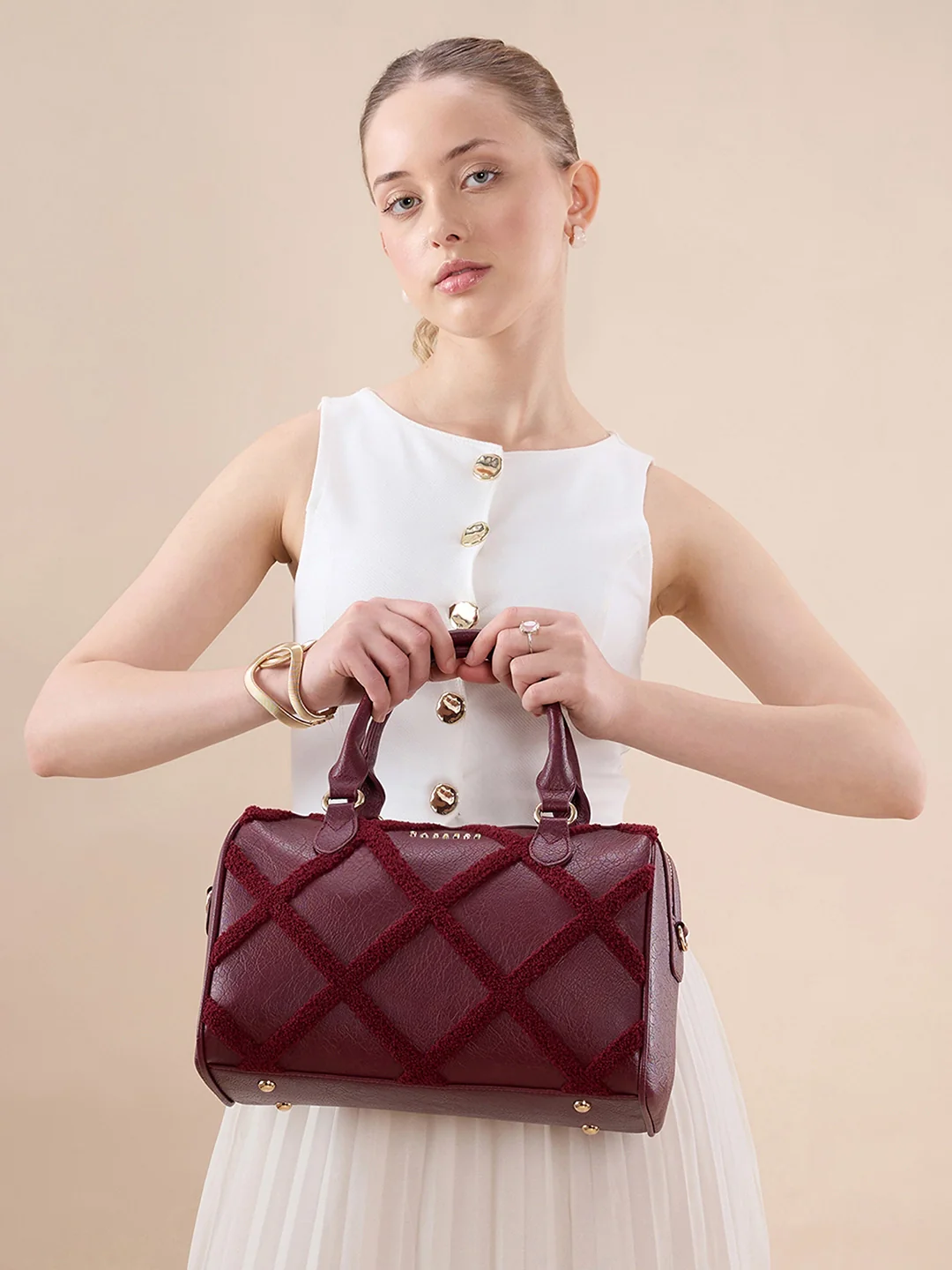 Caprese Athena Medium Cherry Lacquer Satchel Bag - Image 7