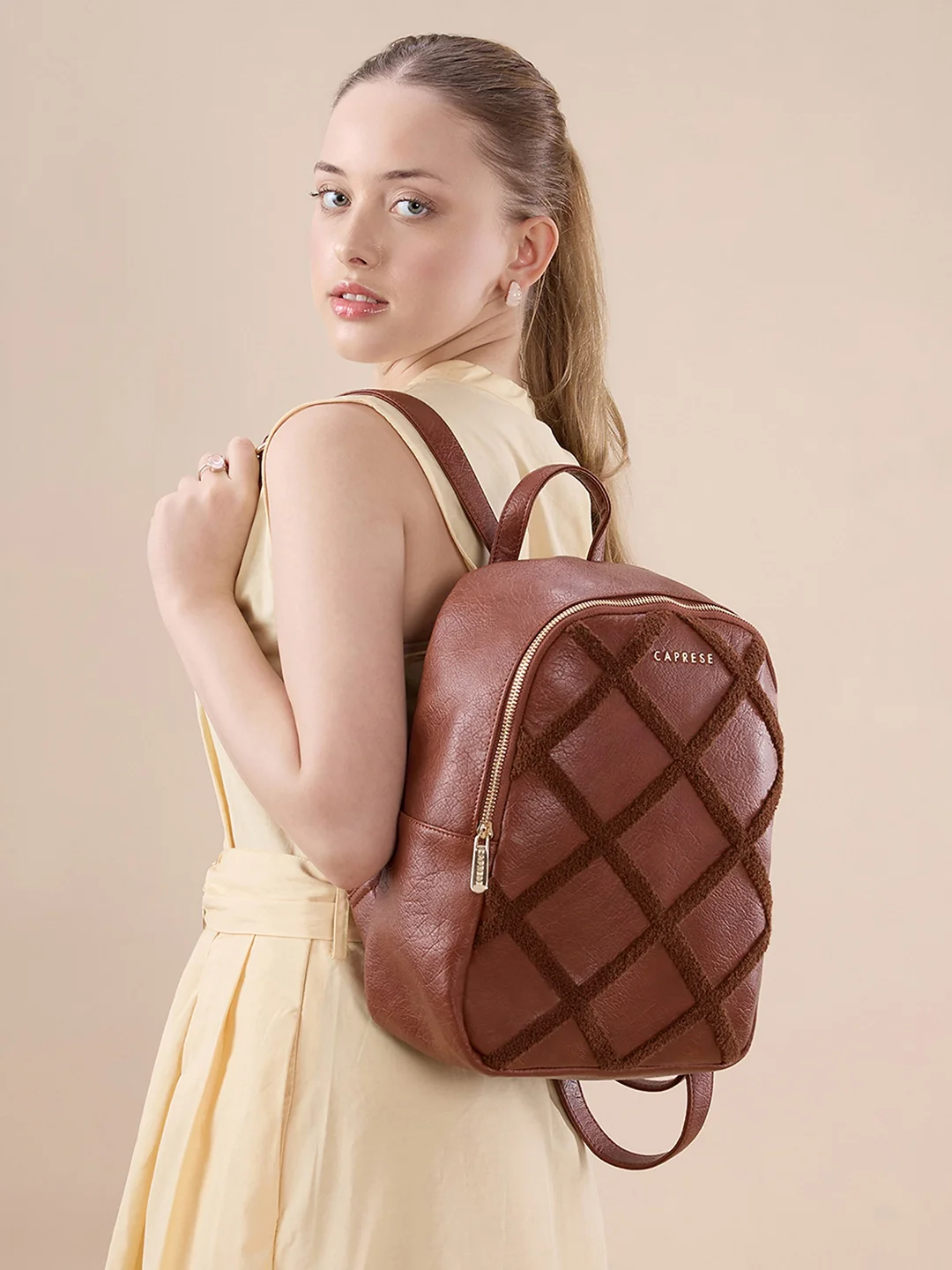 Caprese Athena Medium Tan Backpack - Image 10