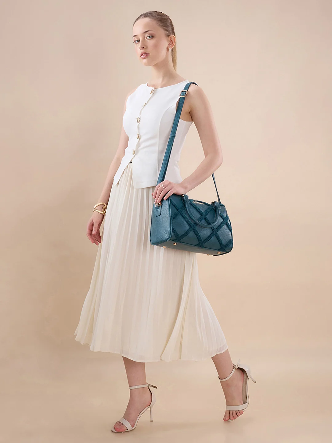 Caprese Athena Medium Transformative Teal Satchel Bag - Image 2
