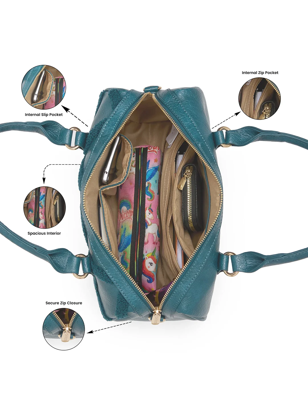Caprese Athena Medium Transformative Teal Satchel Bag - Image 6