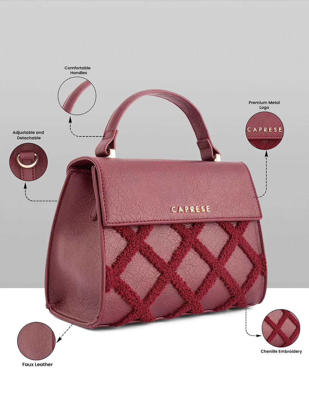 Caprese Athena Small Cherry Lacquer Satchel Bag - Image 14