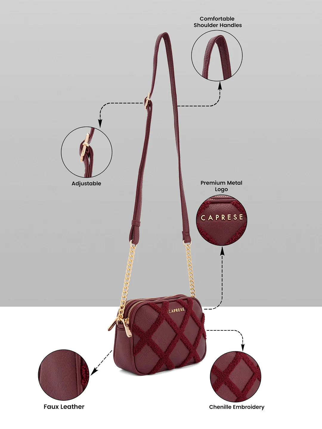 Caprese Athena Small Cherry Lacquer Sling Bag - Image 16