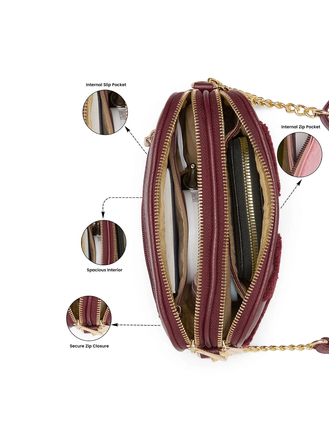Caprese Athena Small Cherry Lacquer Sling Bag - Image 4