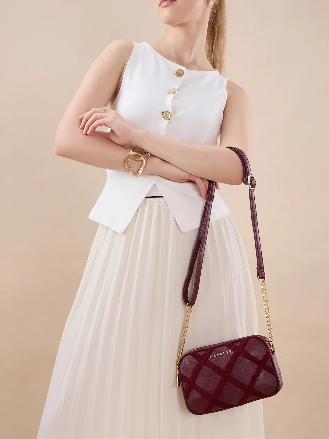 Caprese Athena Small Cherry Lacquer Sling Bag - Image 6