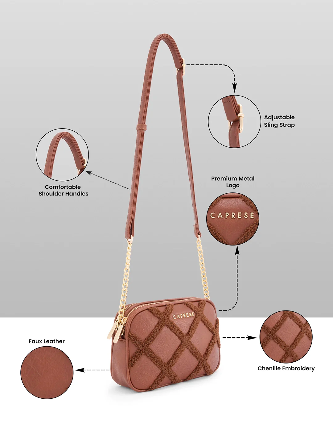 Caprese Athena Small Tan Sling Bag - Image 16