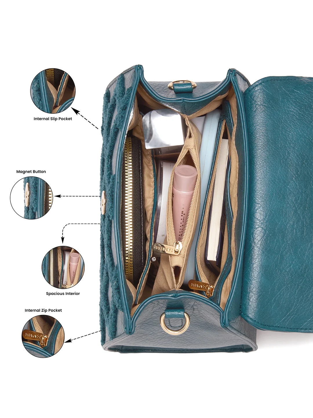 Caprese Athena Small Transformative Teal Satchel Bag - Image 5