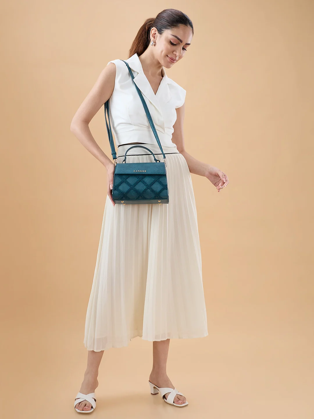 Caprese Athena Small Transformative Teal Satchel Bag - Image 6