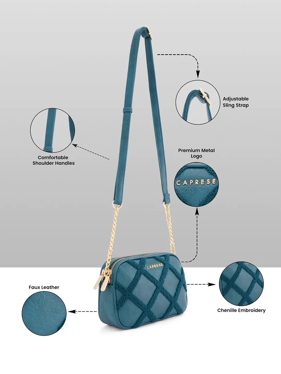 Caprese Athena Small Transformative Teal Sling Bag - Image 16
