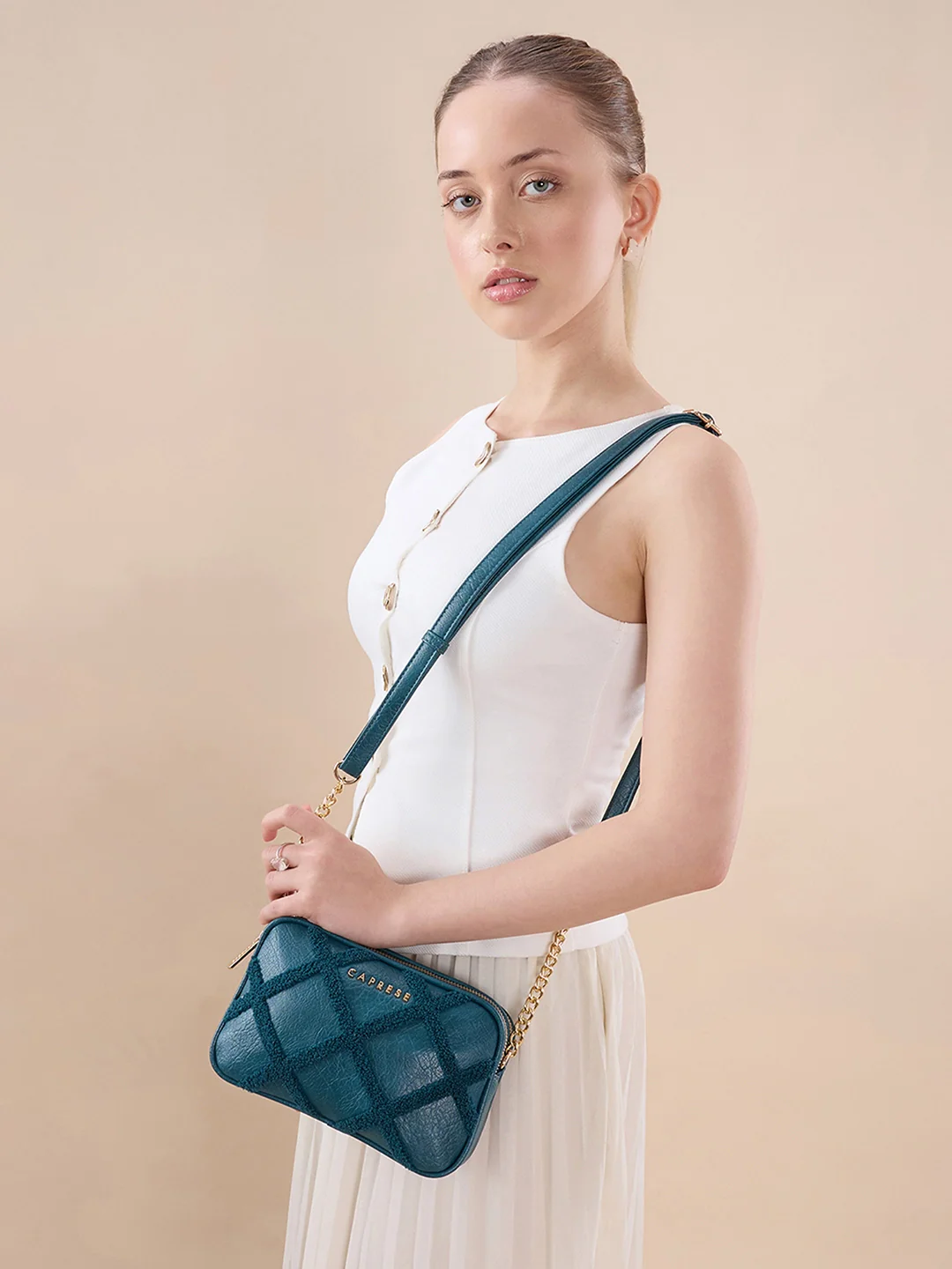 Caprese Athena Small Transformative Teal Sling Bag - Image 7