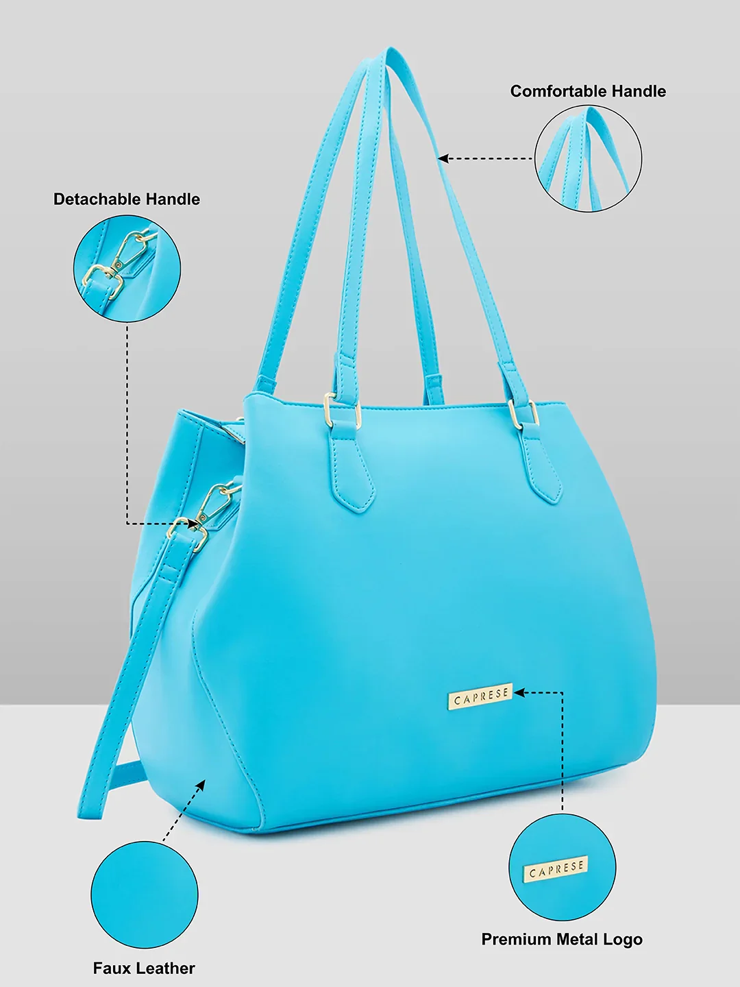 Caprese Augustina Medium Bluish Green Tote Bag - Image 7
