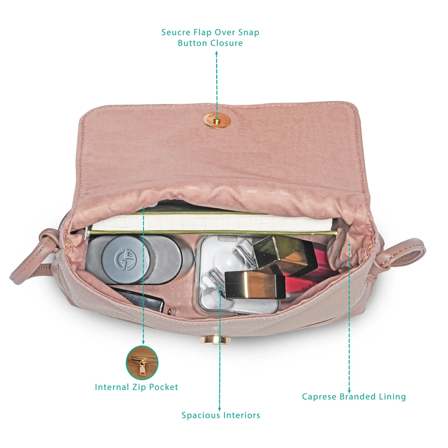 Caprese Aura Small Soft Pink Sling Bag - Image 5