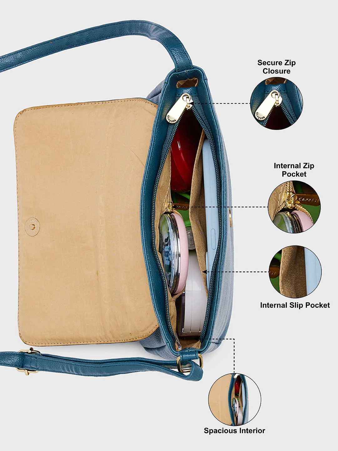 Caprese Austen Small Teal Sling Bag - Image 9