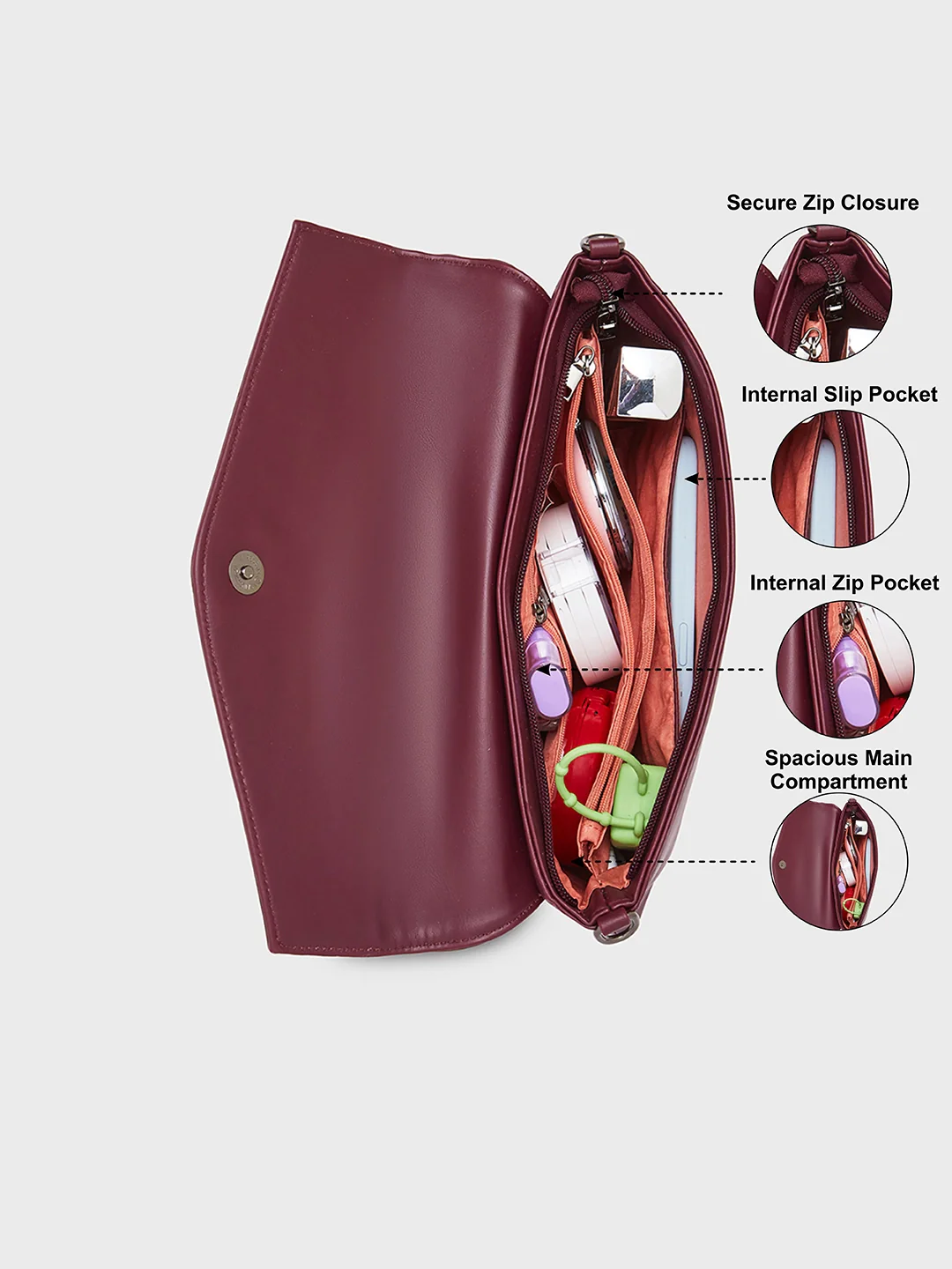 Caprese Ava Large Bordeaux Clutch - Image 5