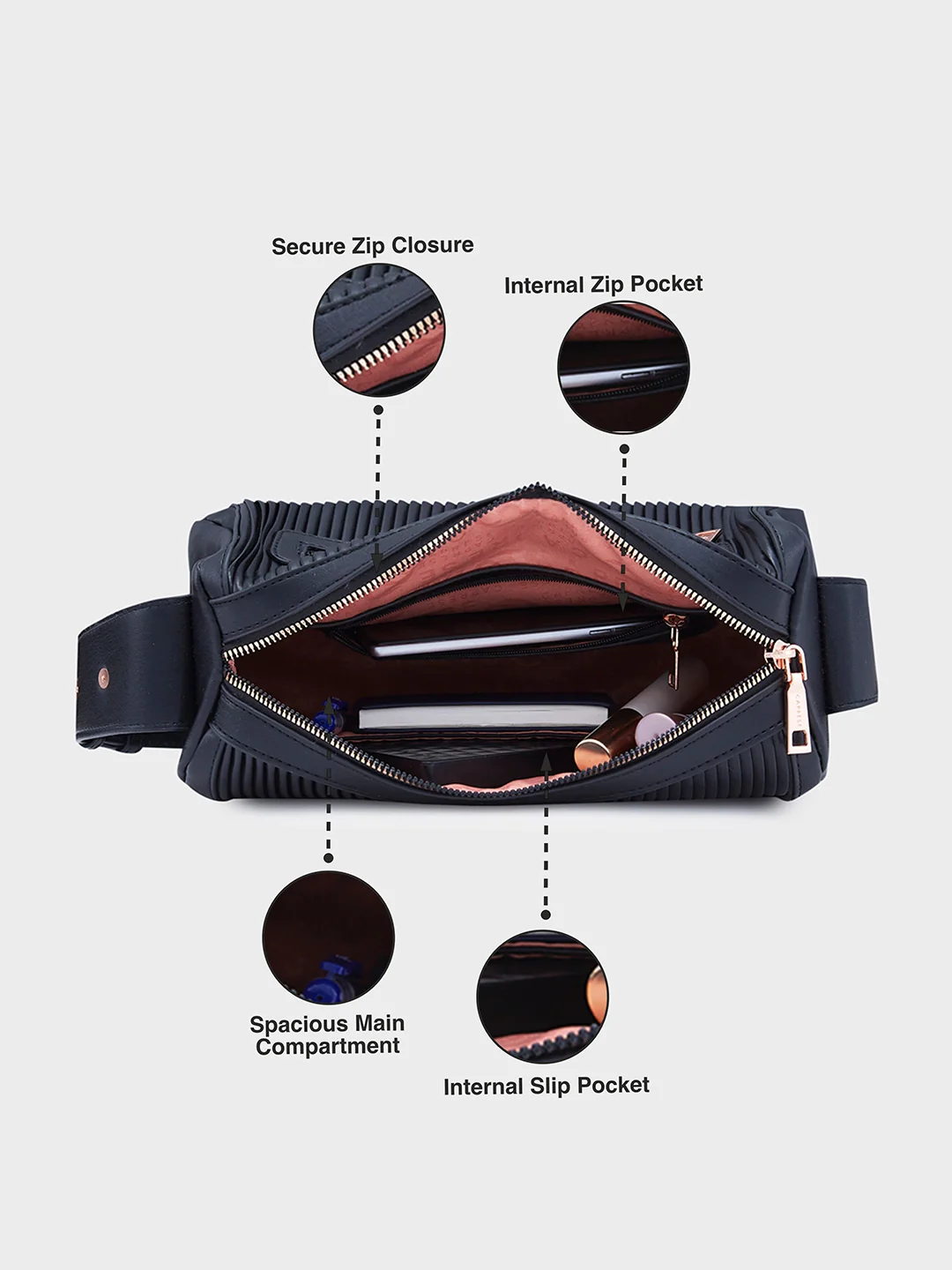 Caprese Ava Medium Black Sling Bag - Image 8