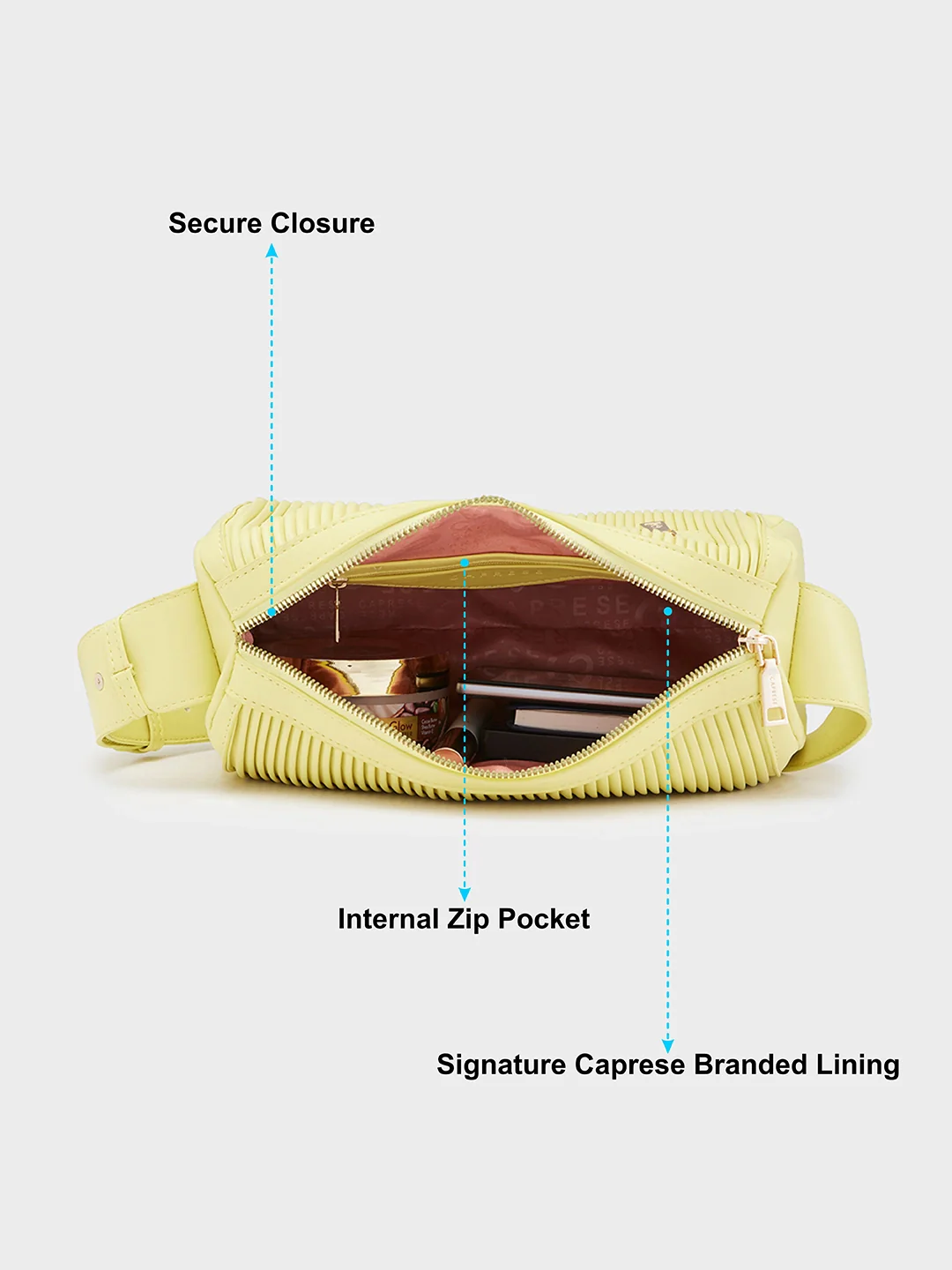 Caprese Ava Medium Lemon Yellow Sling Bag - Image 8