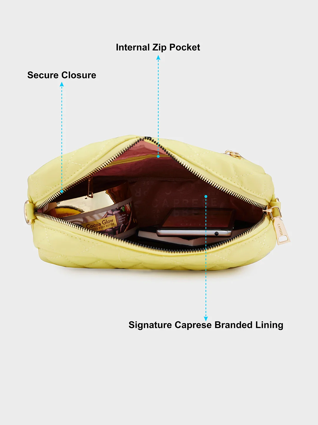 Caprese Ava Small Lemon Yellow Sling Bag - Image 8