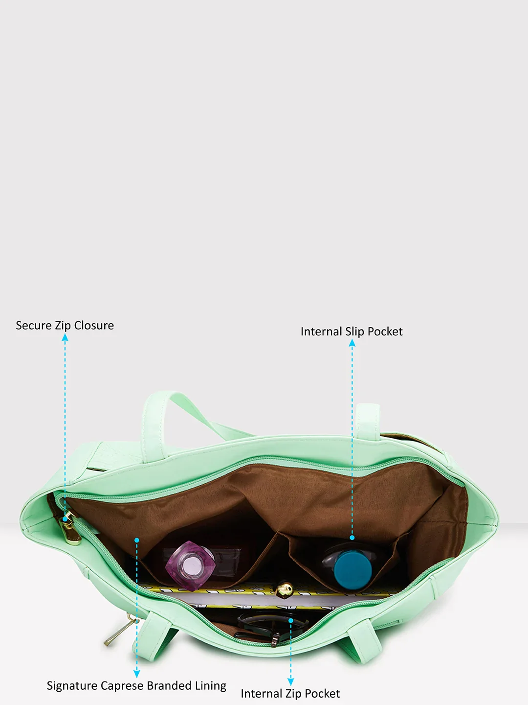 Caprese Avalon Small Green Ash Office Tote Bag - Image 8
