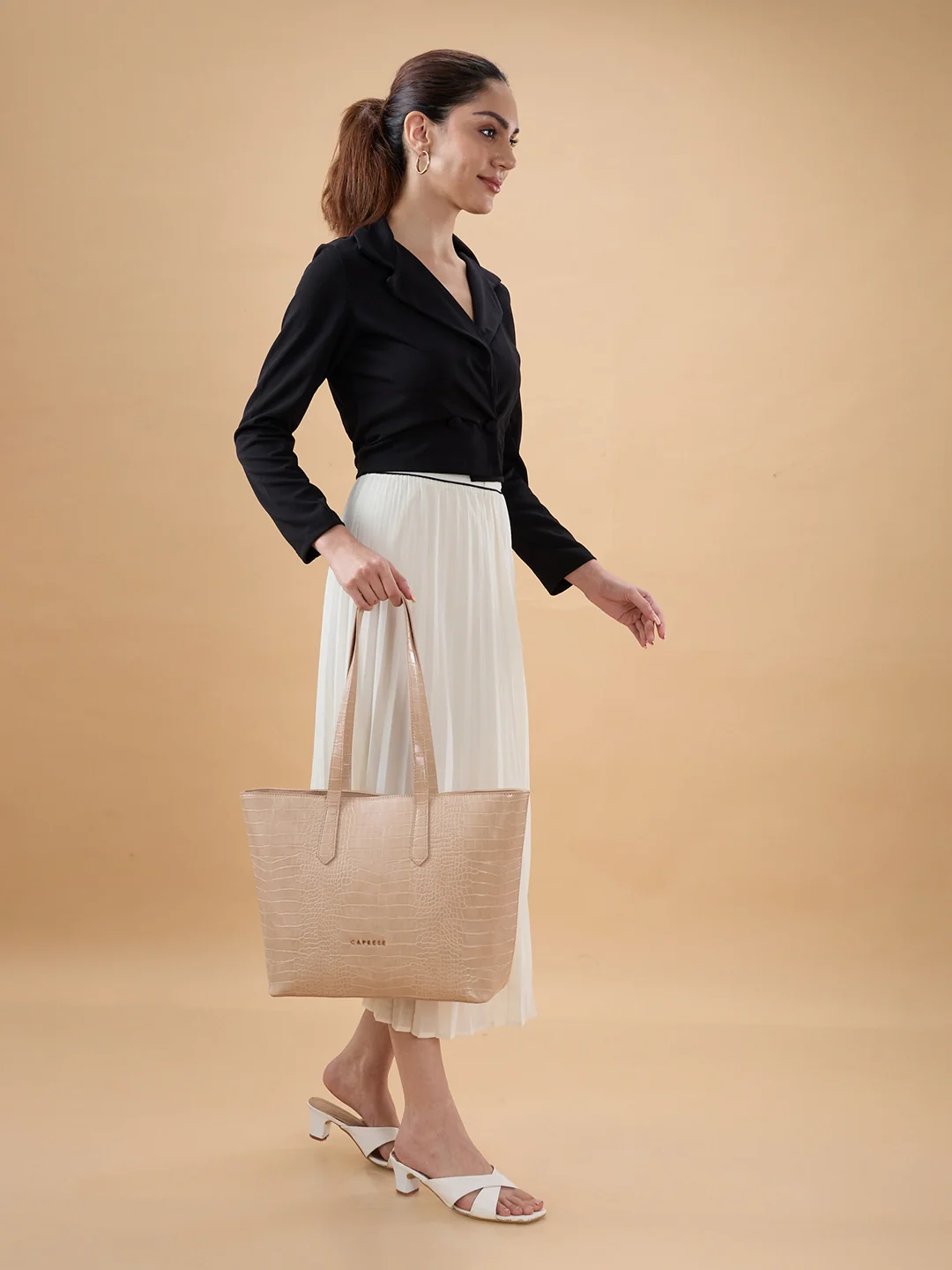 Caprese Aza Large Beige Laptop Tote Bag - Image 7