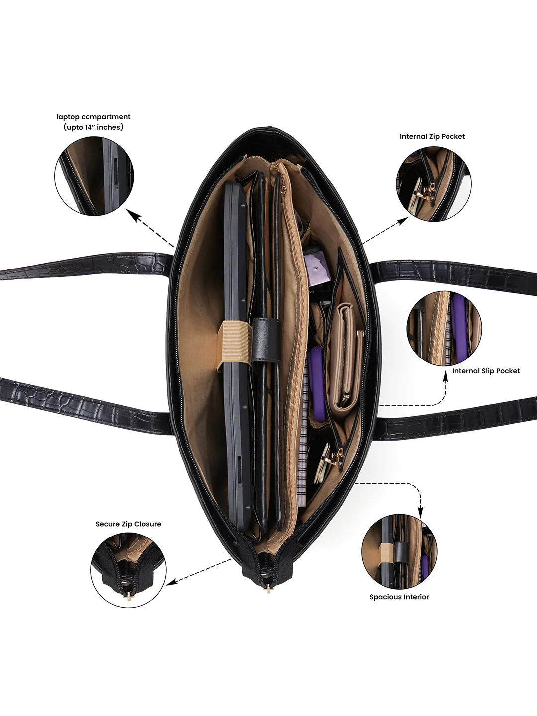 Caprese Aza Large Black Laptop Tote Bag - Image 7