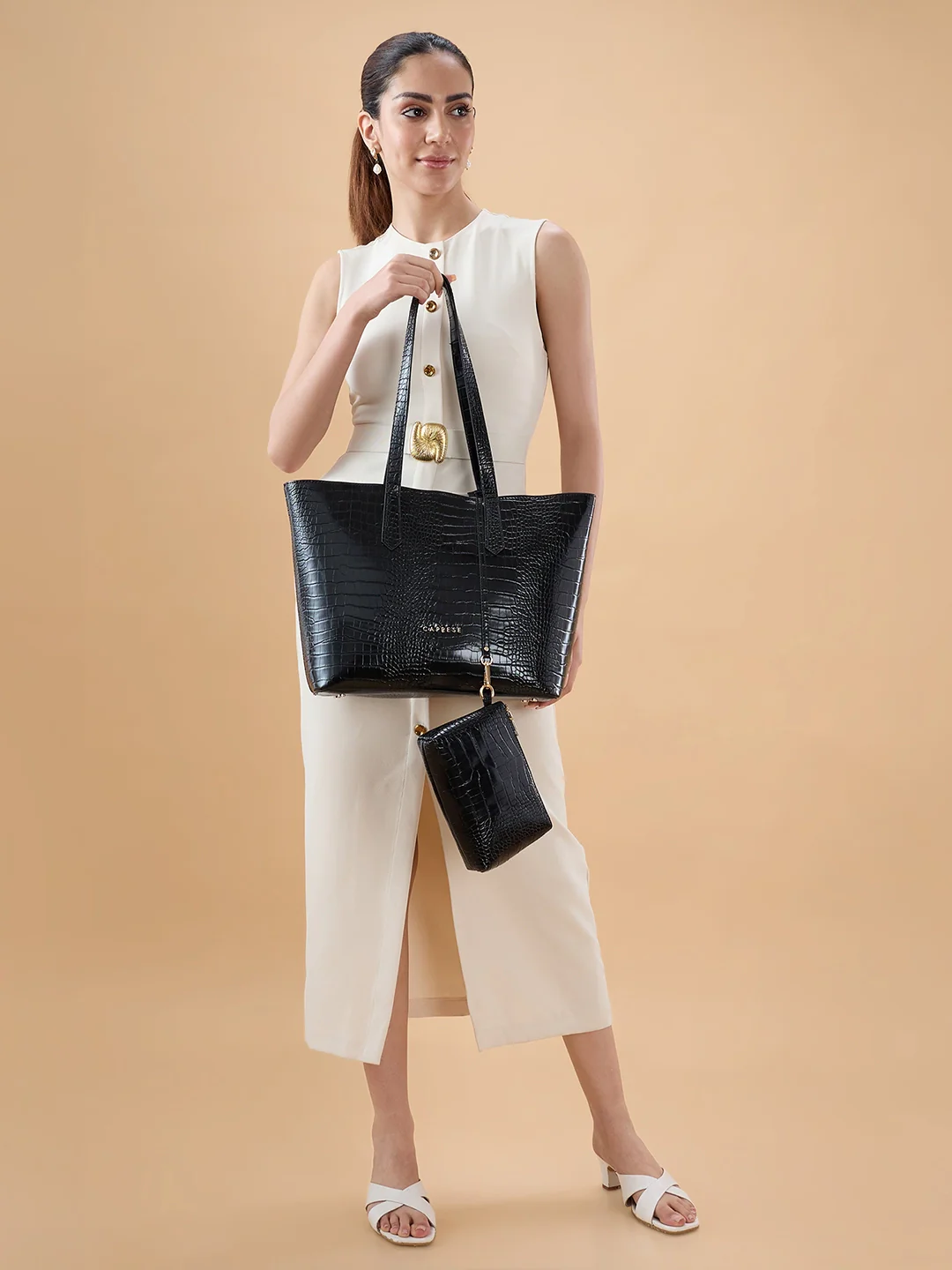 Caprese Aza Large Black Laptop Tote Bag - Image 8