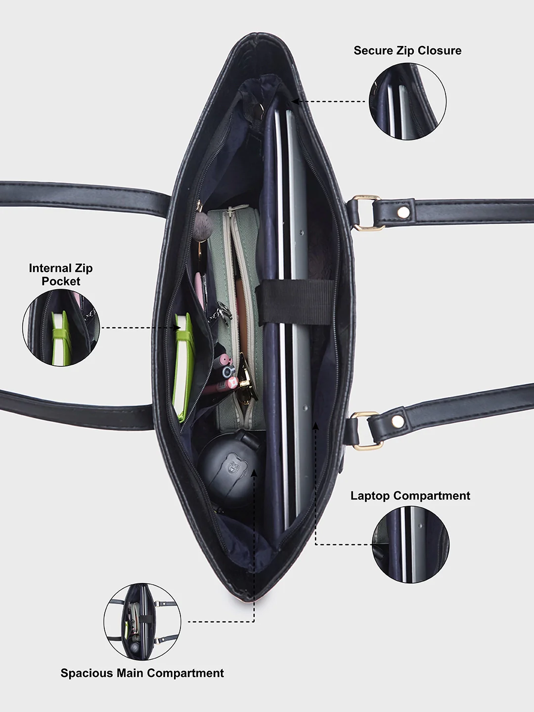 Caprese Azzura Large Black Laptop Bag - Image 4