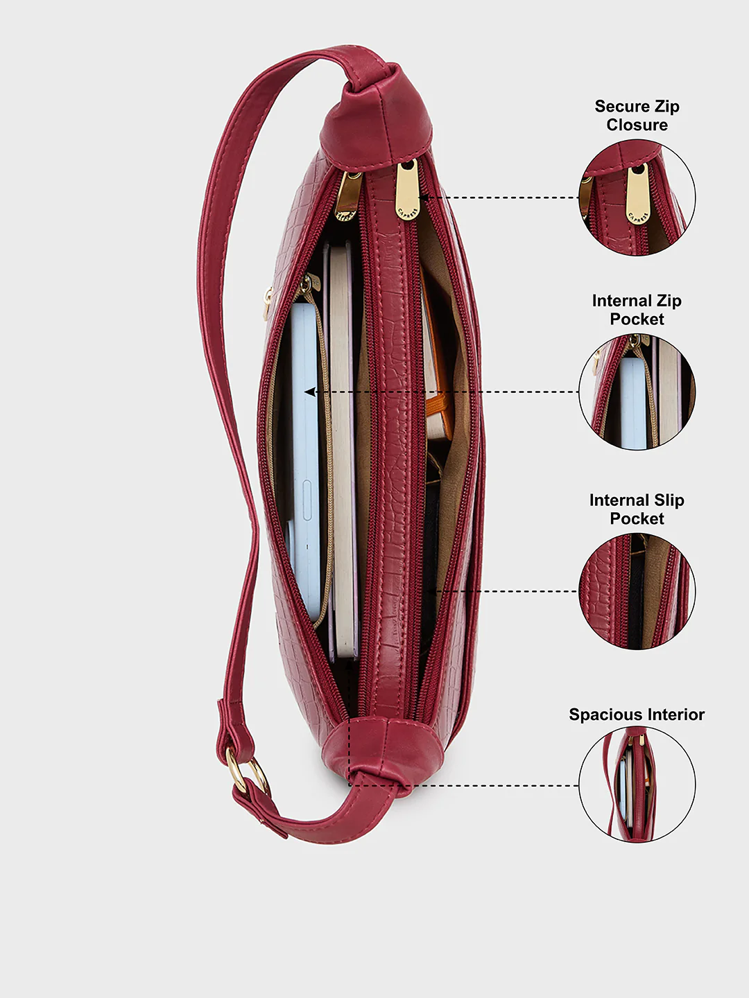 Caprese Azzura Medium Maroon Hobo Bag - Image 4