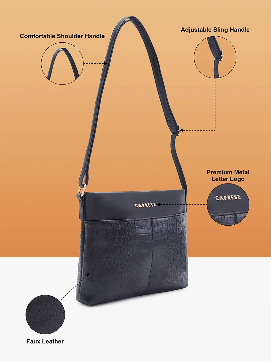 Caprese Azzura Medium Black Sling Bag - Image 6