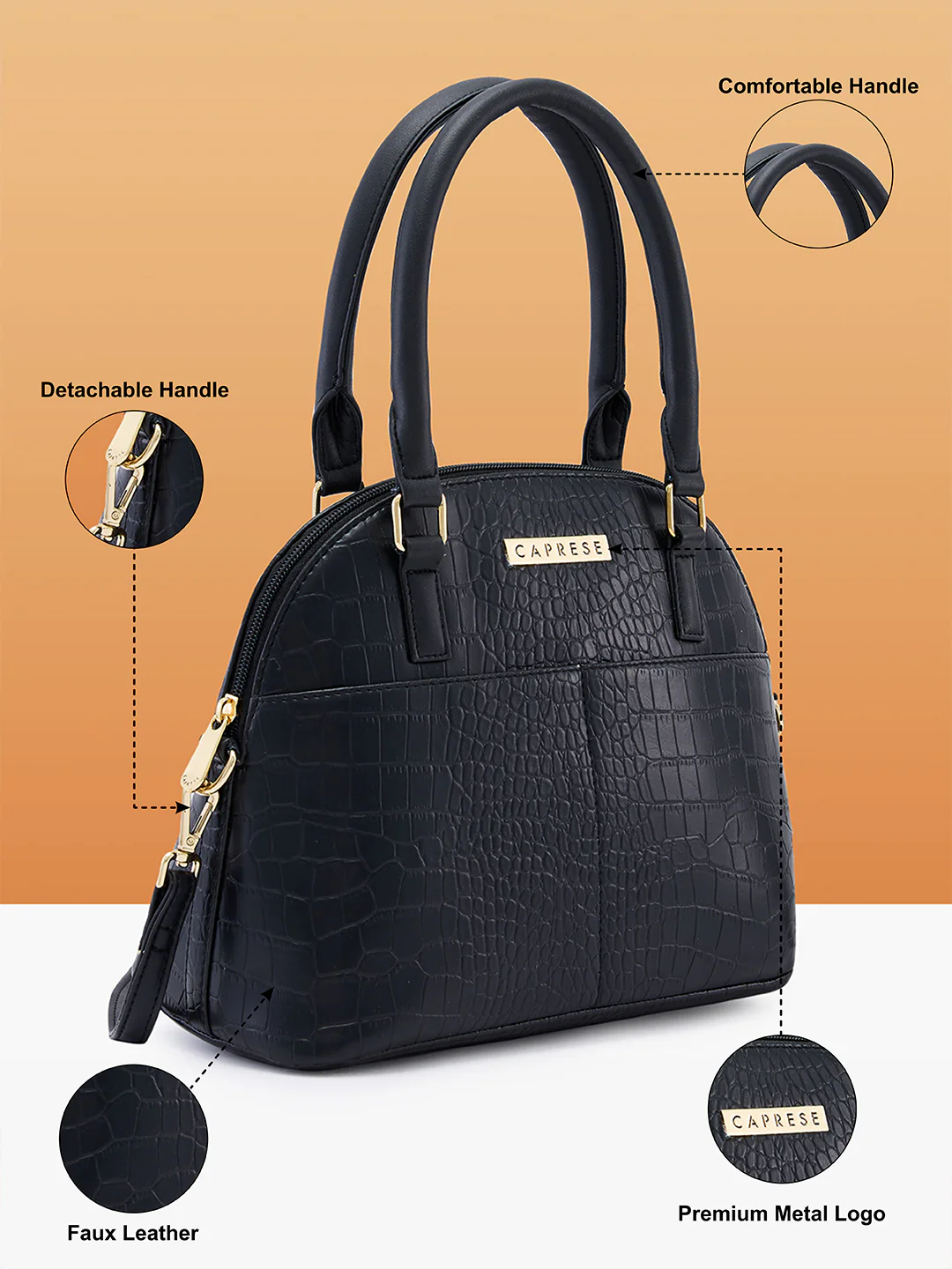 Caprese Azzura Small Black Satchel Bag - Image 6