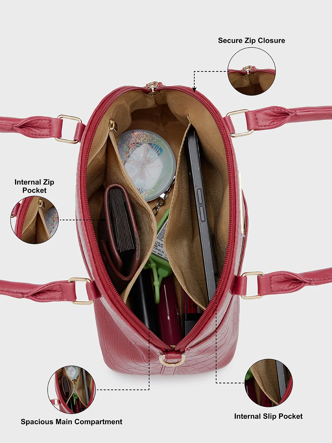 Caprese Azzura Small Maroon Satchel Bag - Image 5
