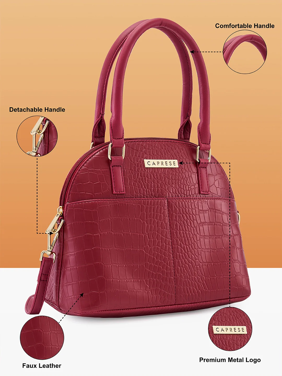 Caprese Azzura Small Maroon Satchel Bag - Image 6