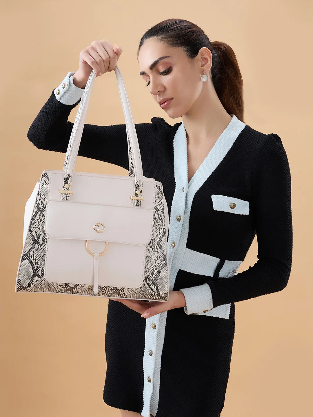 Caprese Bambi Large Beige Satchel Bag - Image 2