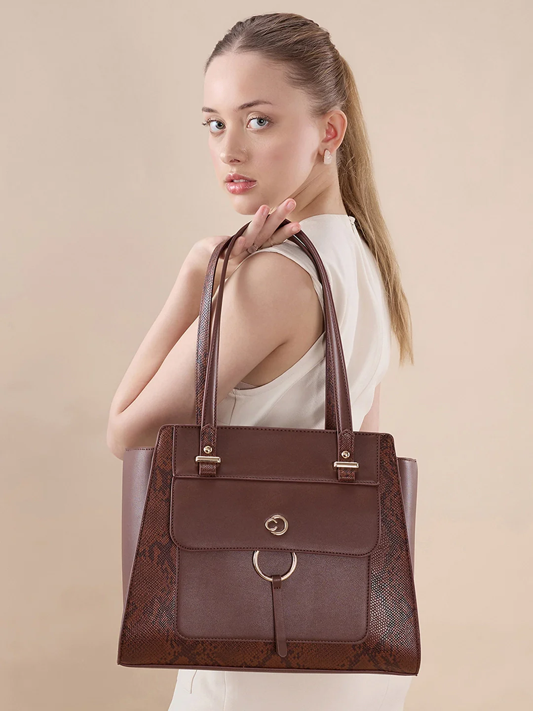 Caprese Bambi Large Brown Satchel Bag - Image 11