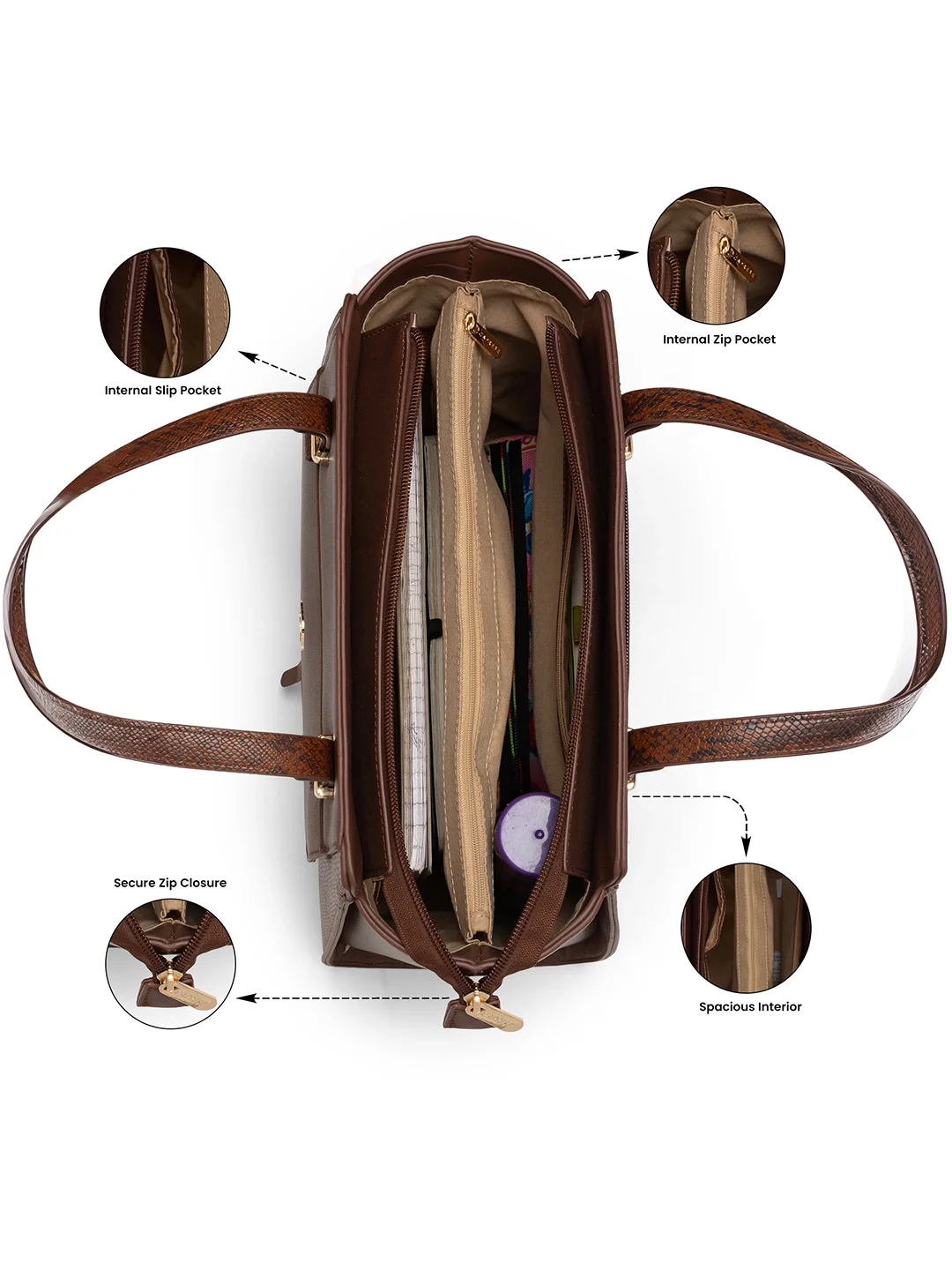 Caprese Bambi Large Brown Satchel Bag - Image 6