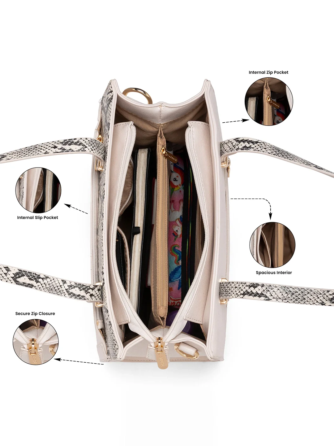 Caprese Bambi Medium Beige Satchel Bag - Image 6