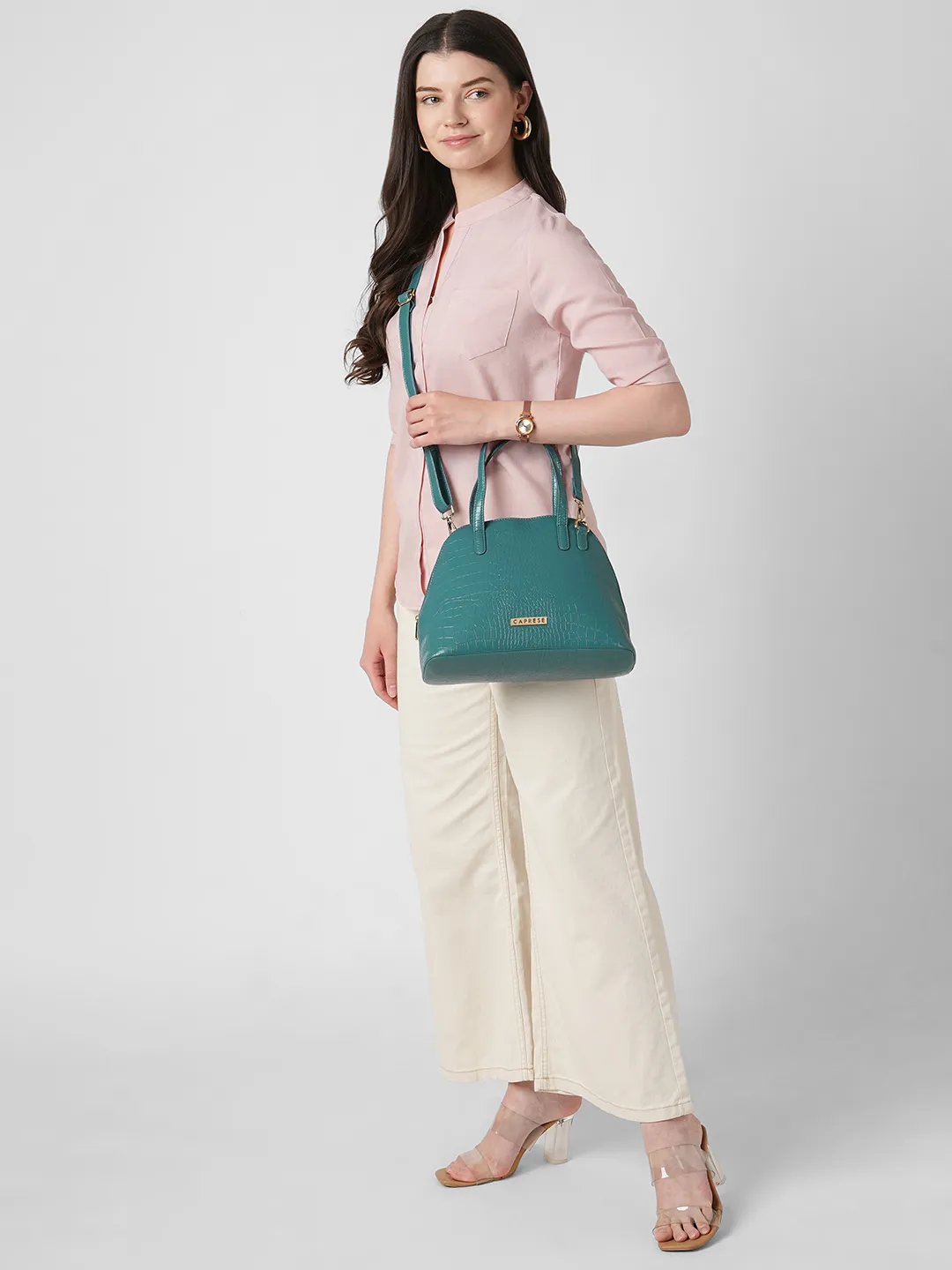 Caprese Basil Small Teal Satchel Bag - Image 8