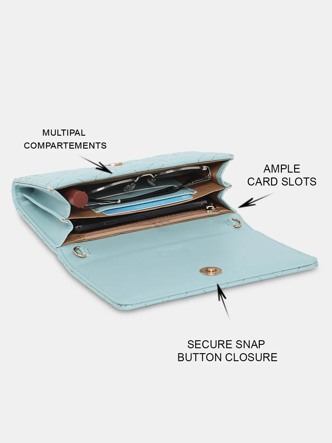 Caprese Berdine Large Blue Flapover Wallet - Image 13