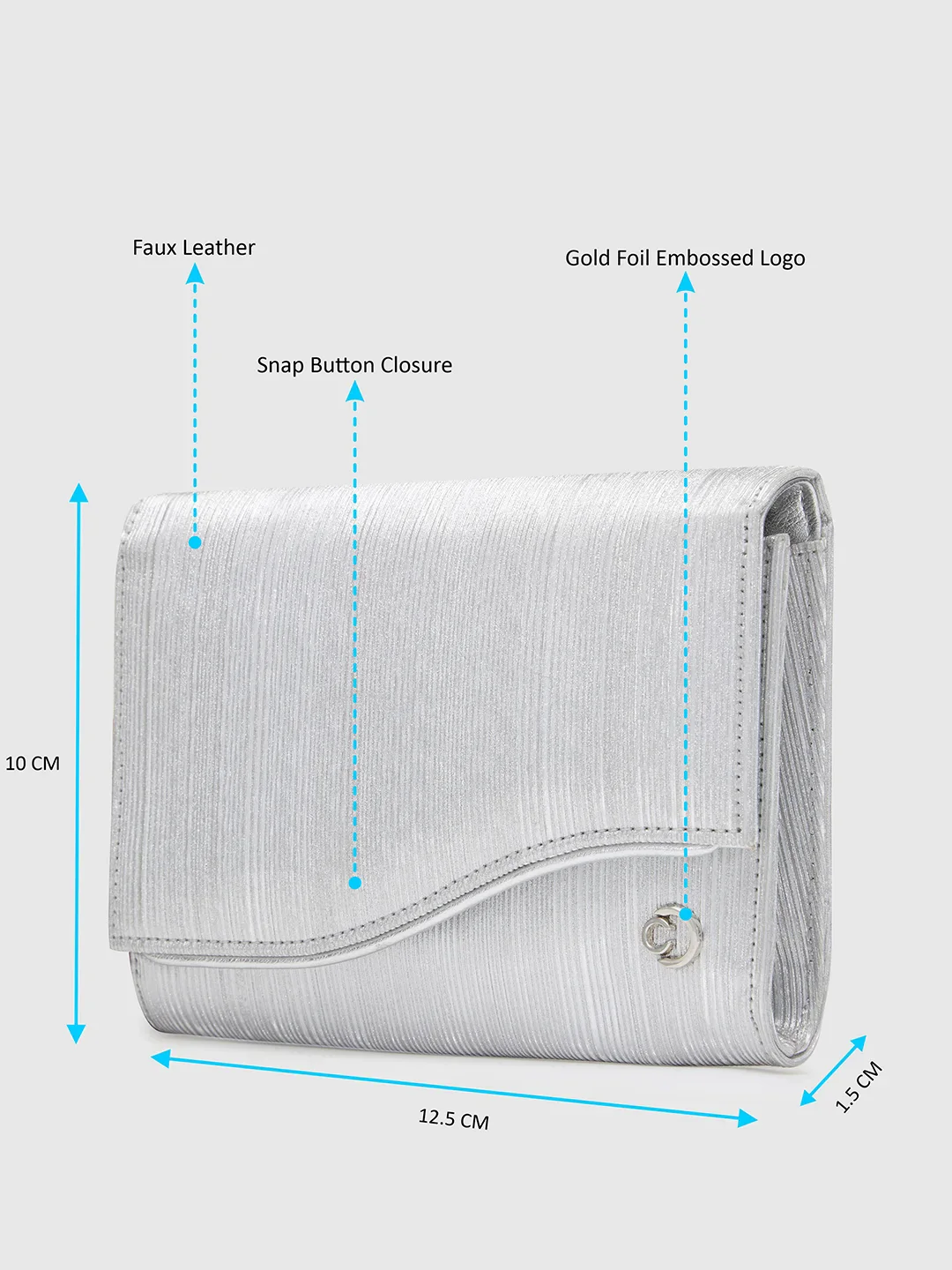 Caprese Bertha Medium Silver Clutch - Image 3